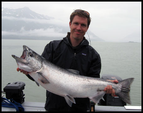 June King Salmon fishing in Alaska.  Greg with a nice White King.
